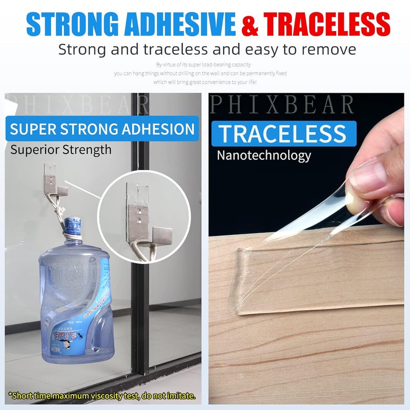 PHIXBEAR Extra Large 1.2" x 240" Super Heavy Duty Double Sided Mounting Tape, Clear & Tough Nano Strong Adhesive Tape - Image 4
